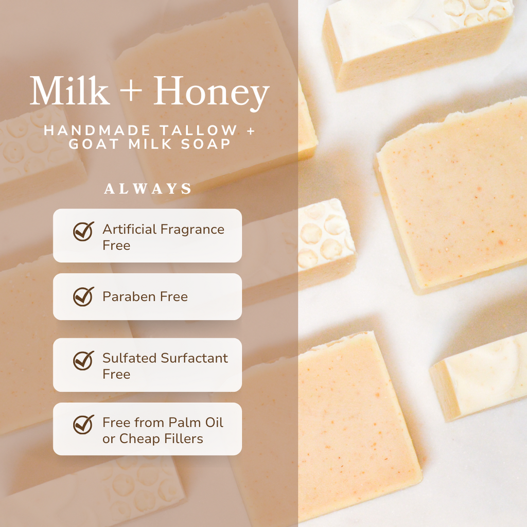 Pretty Farm Girl | Milk + Honey Fragrance Free Handmade Tallow and Goat Milk Soap Bar