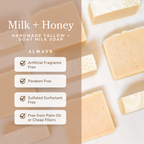 Pretty Farm Girl | Milk + Honey Fragrance Free Handmade Tallow and Goat Milk Soap Bar