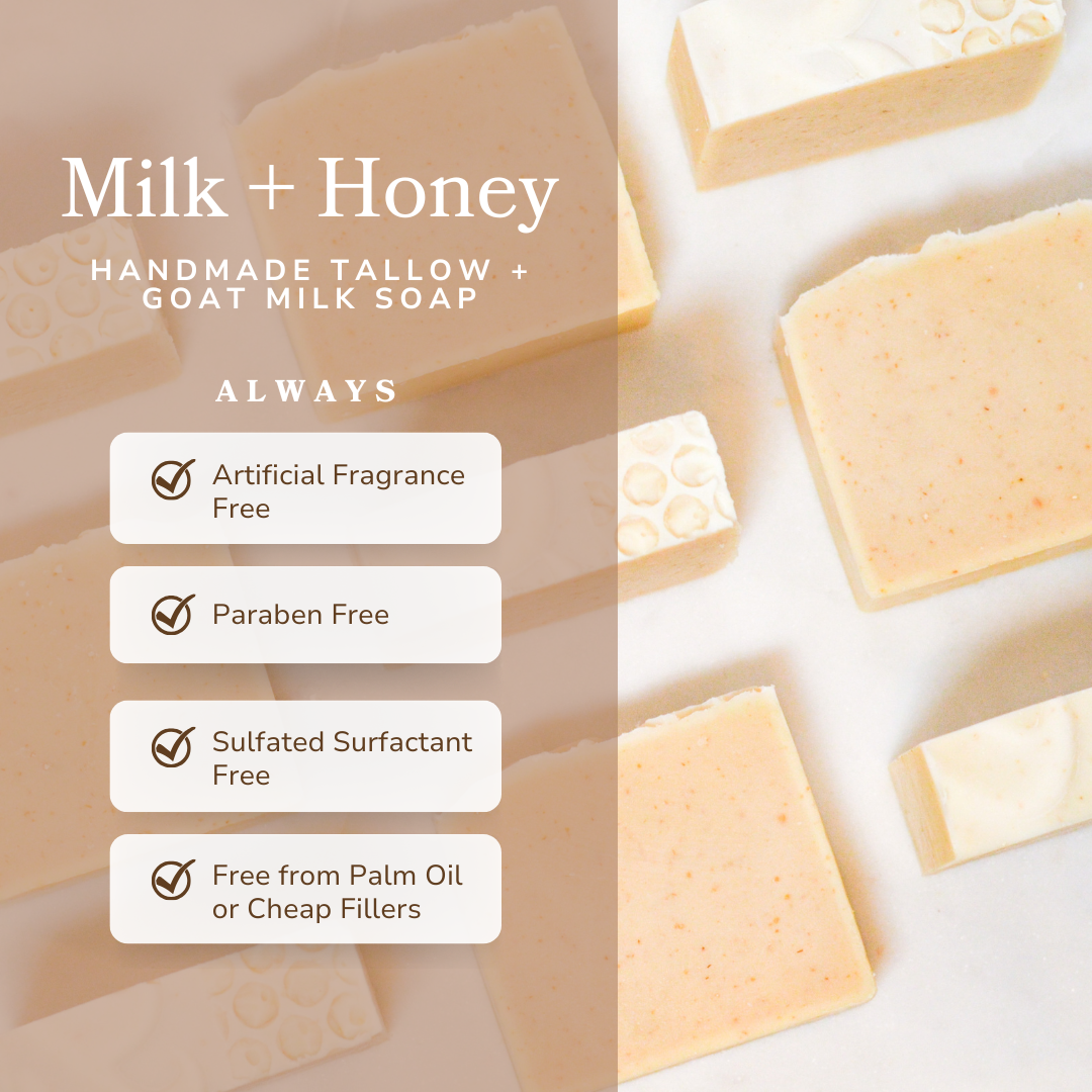 Pretty Farm Girl | Milk + Honey Fragrance Free Handmade Tallow and Goat Milk Soap Bar